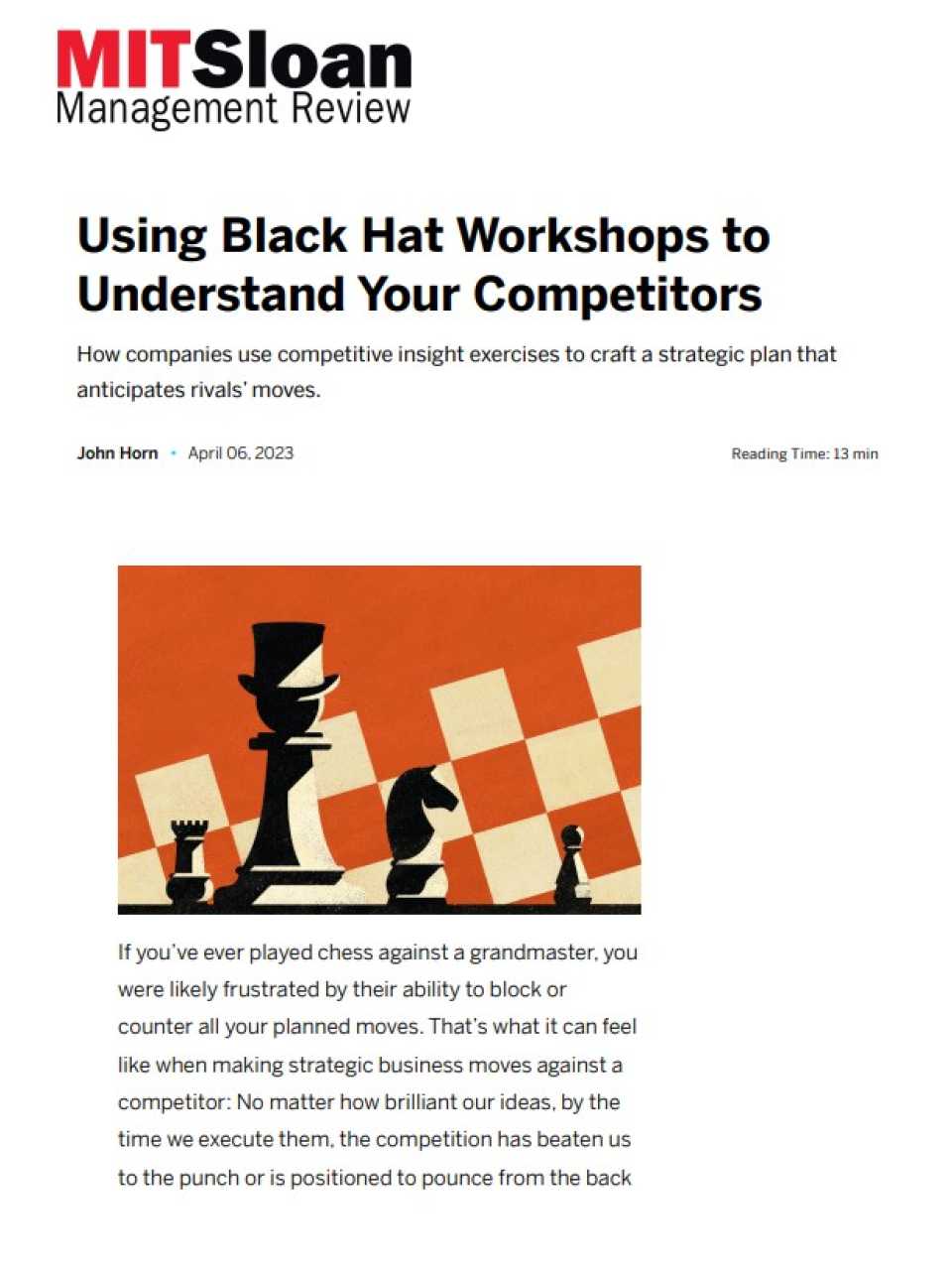 Using Black Hat Workshops to Understand Your Competitors