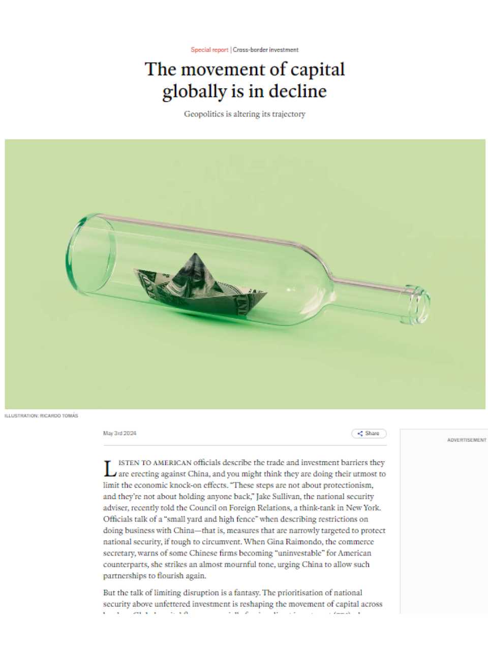 The movement of capital globally is in decline