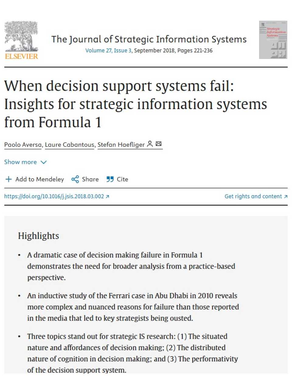 When decision support systems fail: Insights for strategic information systems from Formula 1