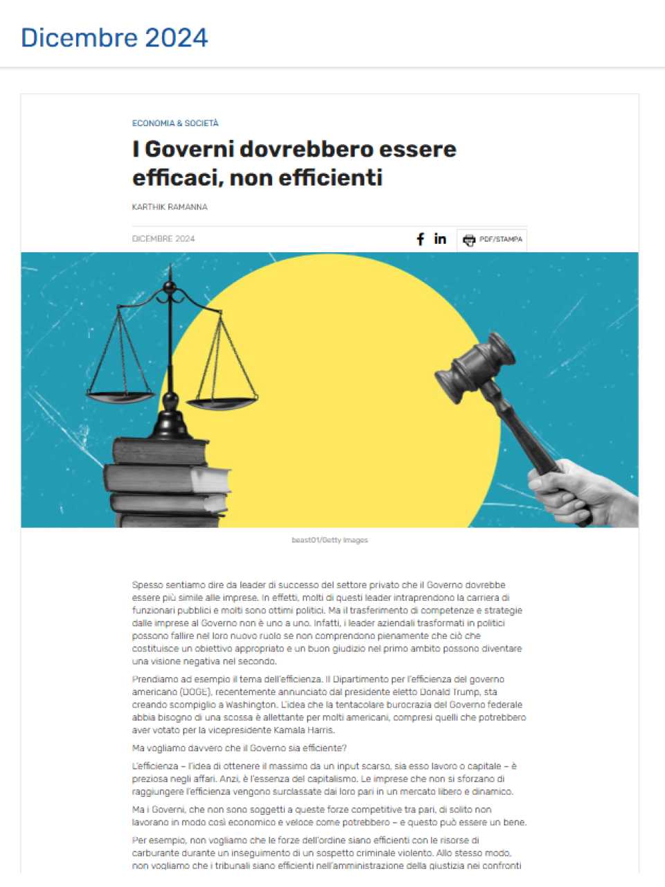 I Governi dovrebbero essere efficaci, non efficienti