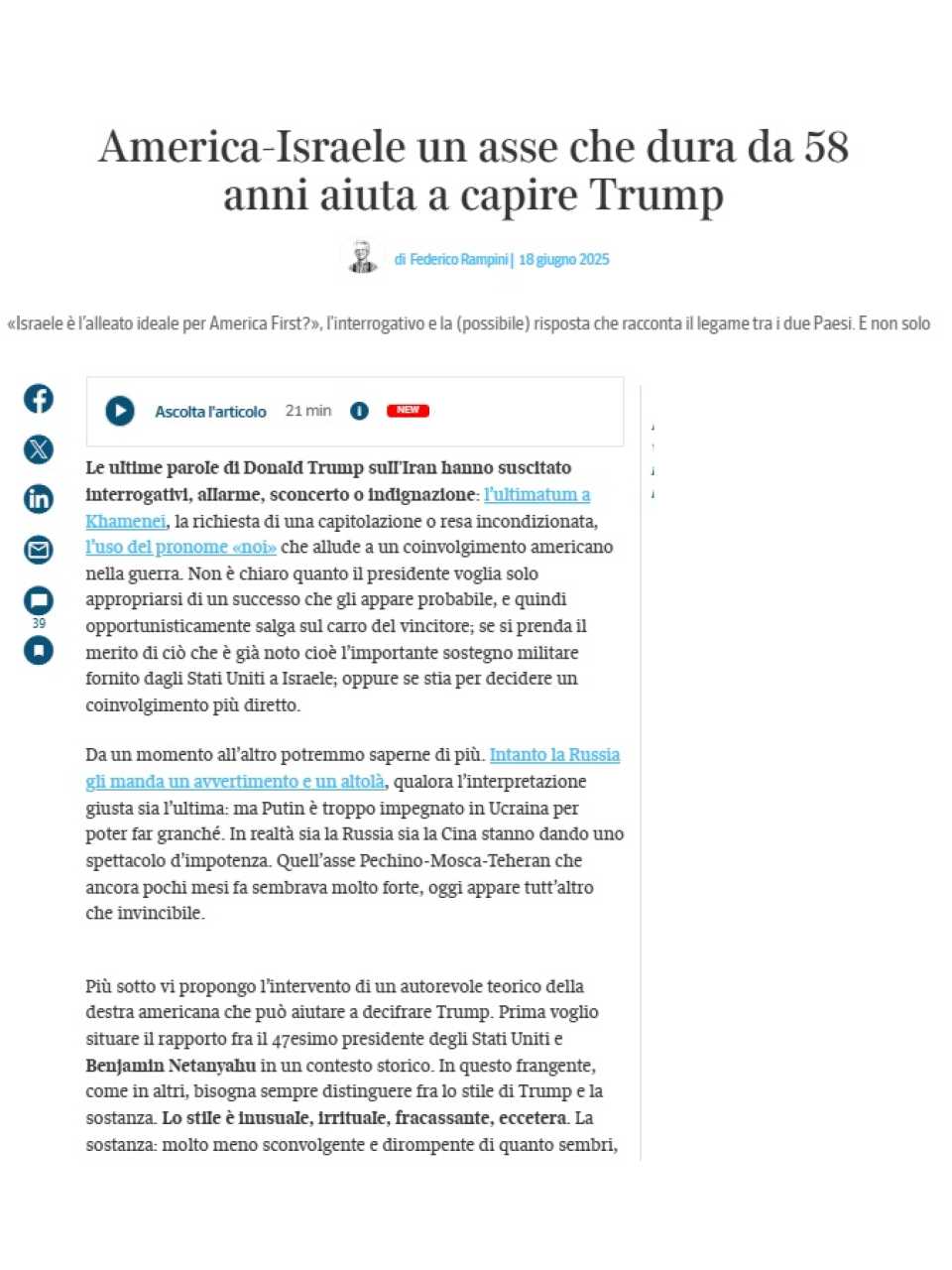 America-Israele un asse che dura da 58 anni aiuta a capire Trump