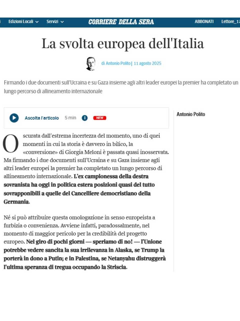 La svolta europea dell'Italia