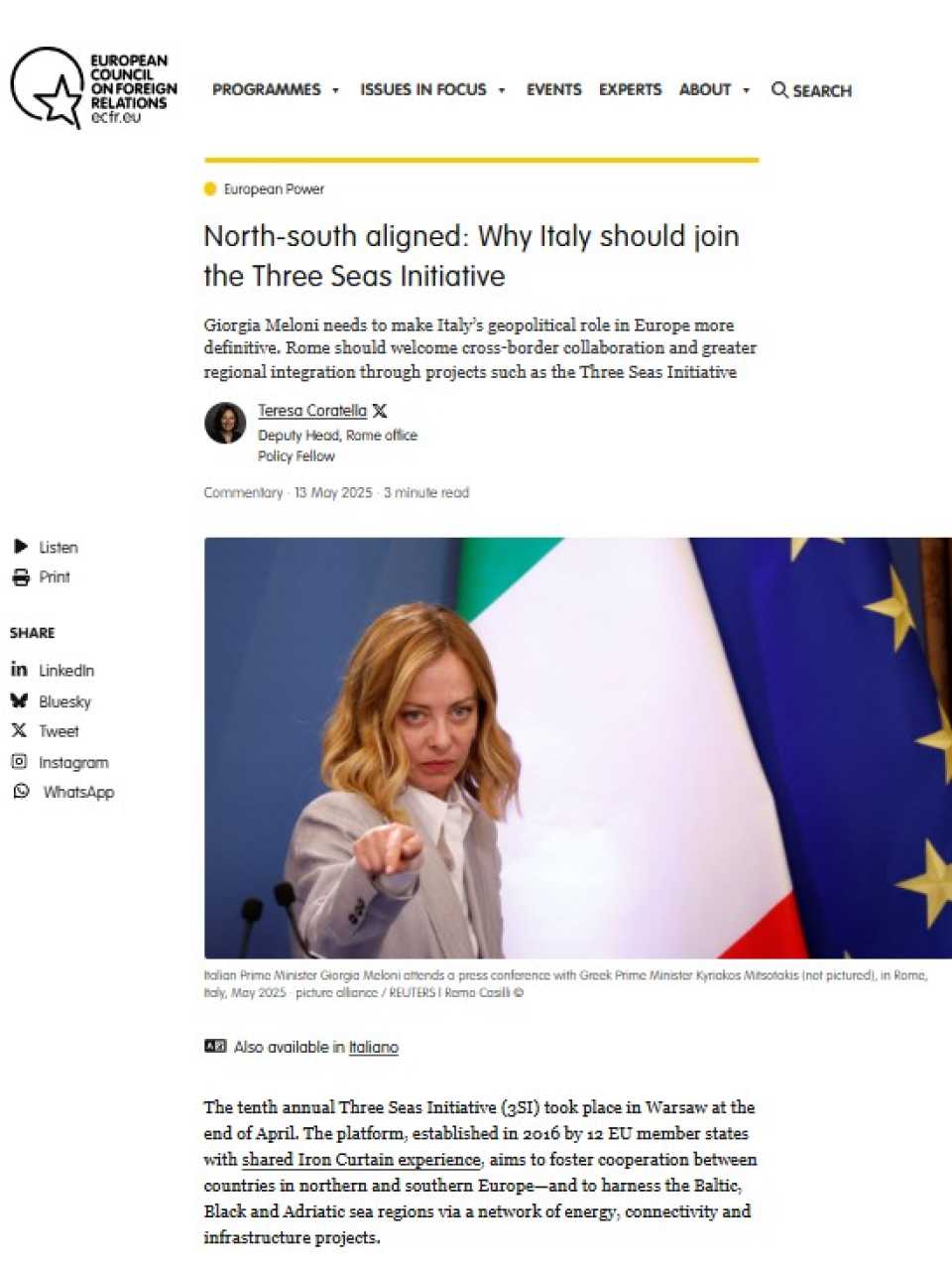 AGGIORNAMENTO PERMANENTEIN PERSON
Italy and Europe in the new world: challenges and prospects for growth, stability and security (with networking cocktail)