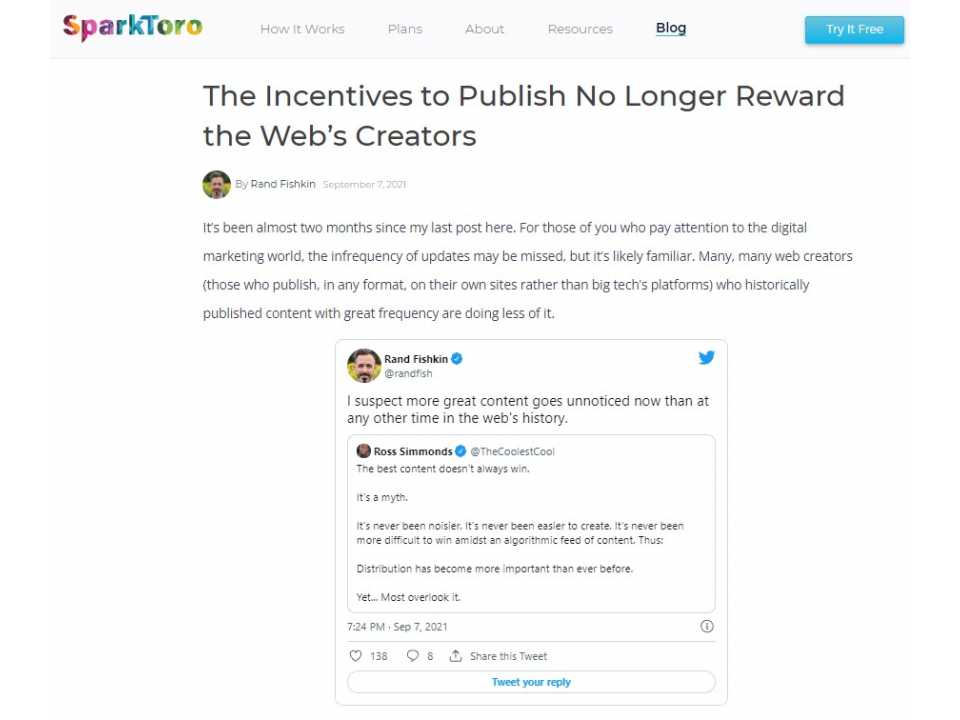 The Incentives to Publish No Longer Reward the Web’s Creators