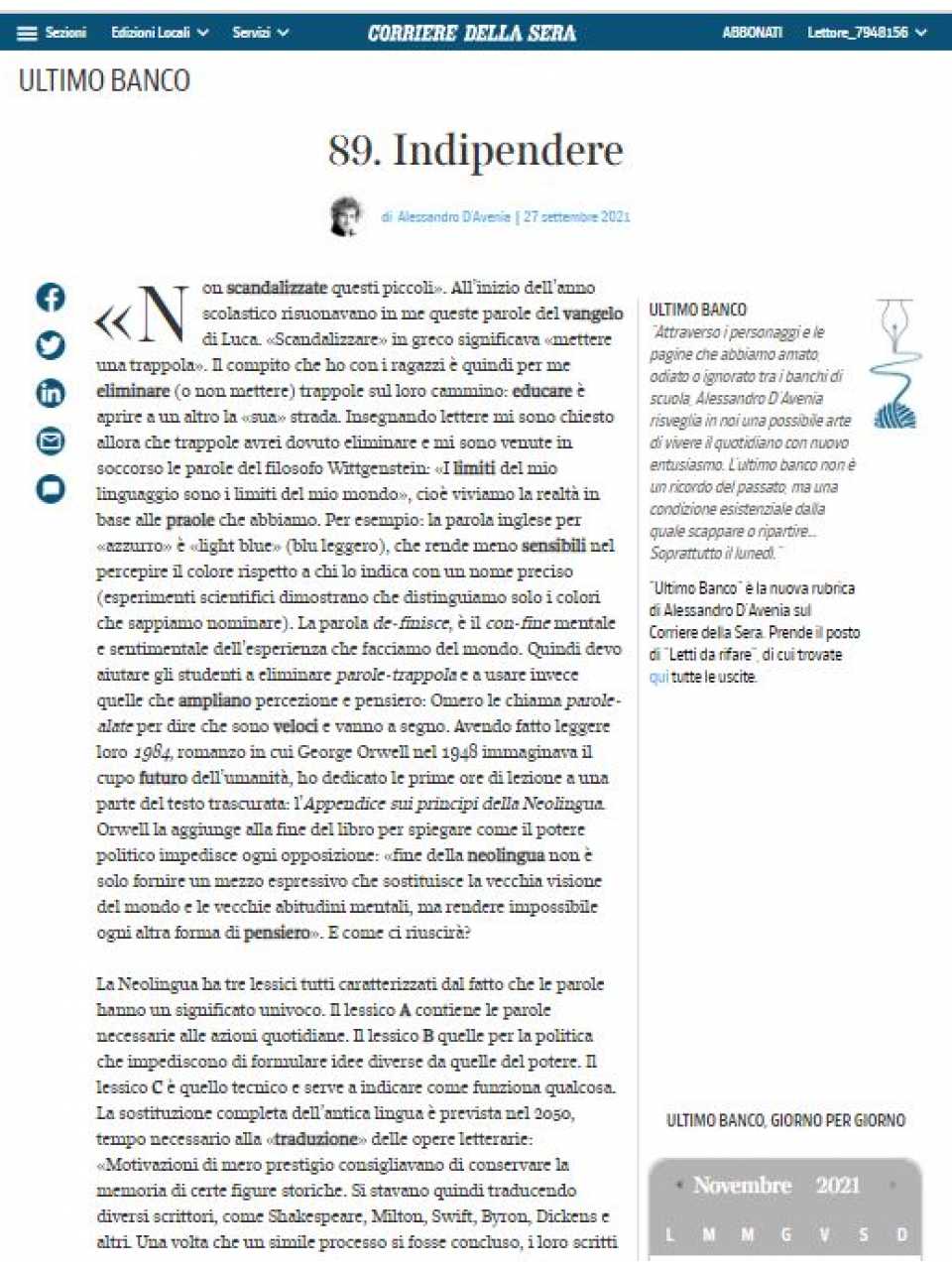 AGGIORNAMENTO PERMANENTEIN PRESENZA
Serata di fine anno.
Incontro con Alessandro D'Avenia: i ragazzi sono alieni.
Perché educare oggi è più difficile ma più entusiasmante di andare su Marte