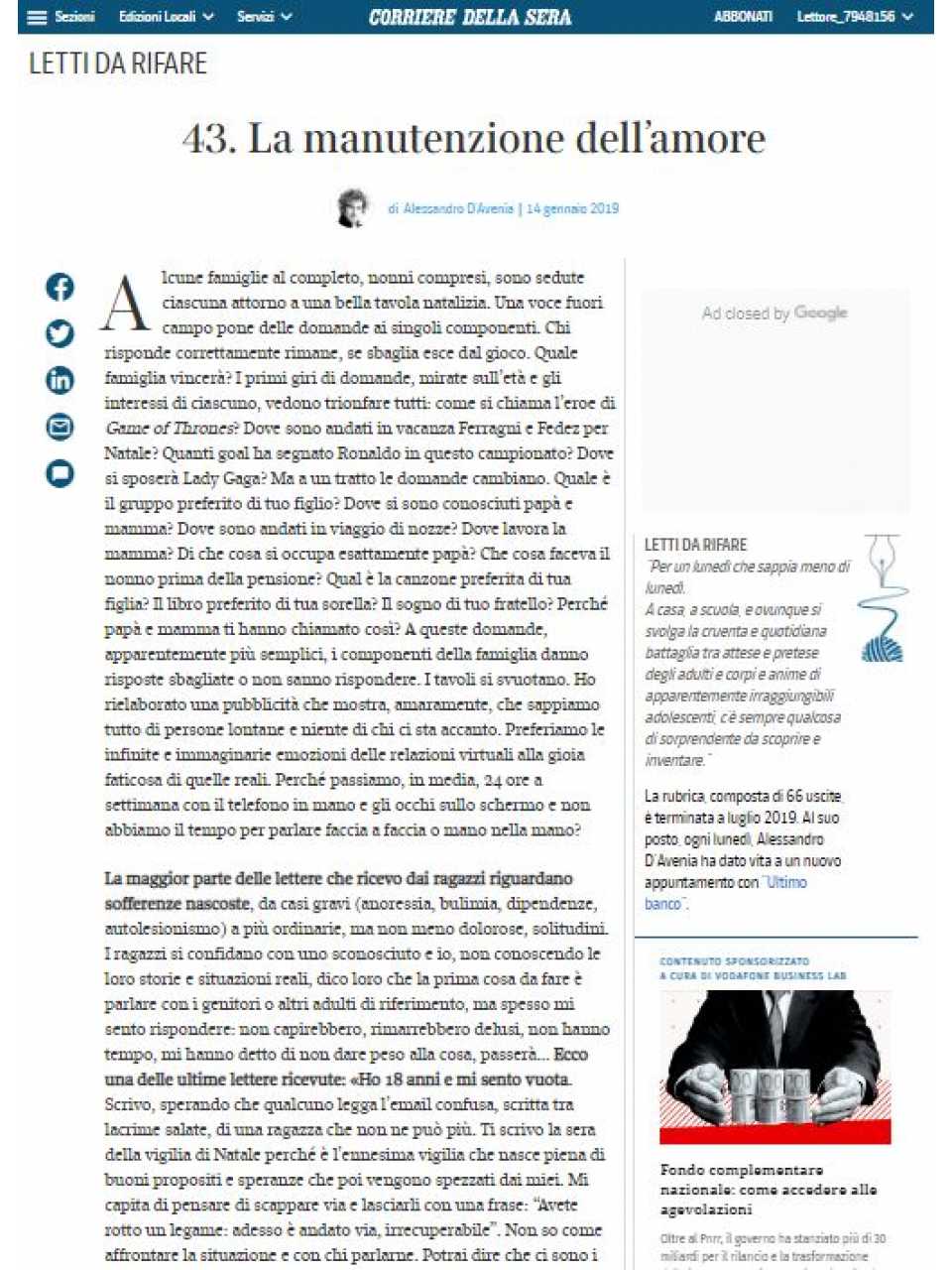 La manutenzione dell’amore