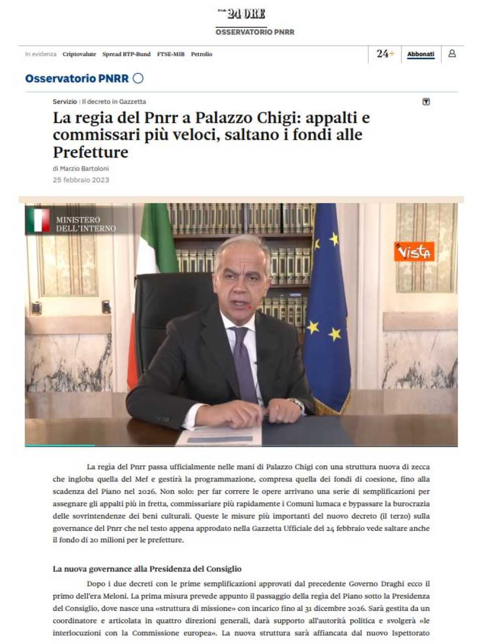La regia del Pnrr a Palazzo Chigi: appalti e commissari più veloci, saltano i fondi alle Prefetture