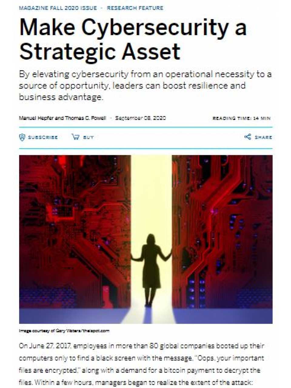 Make cybersecurity a strategic asset