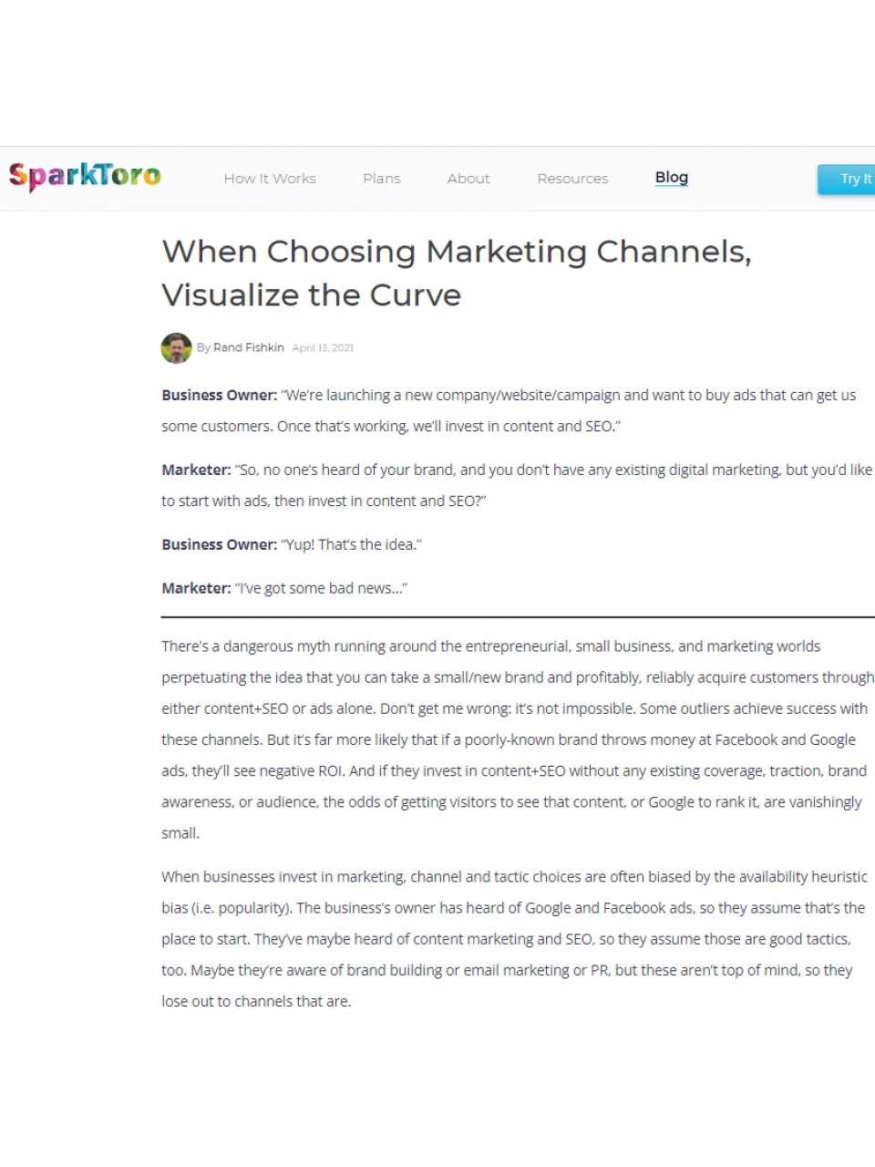 When Choosing Marketing Channels, Visualize the Curve