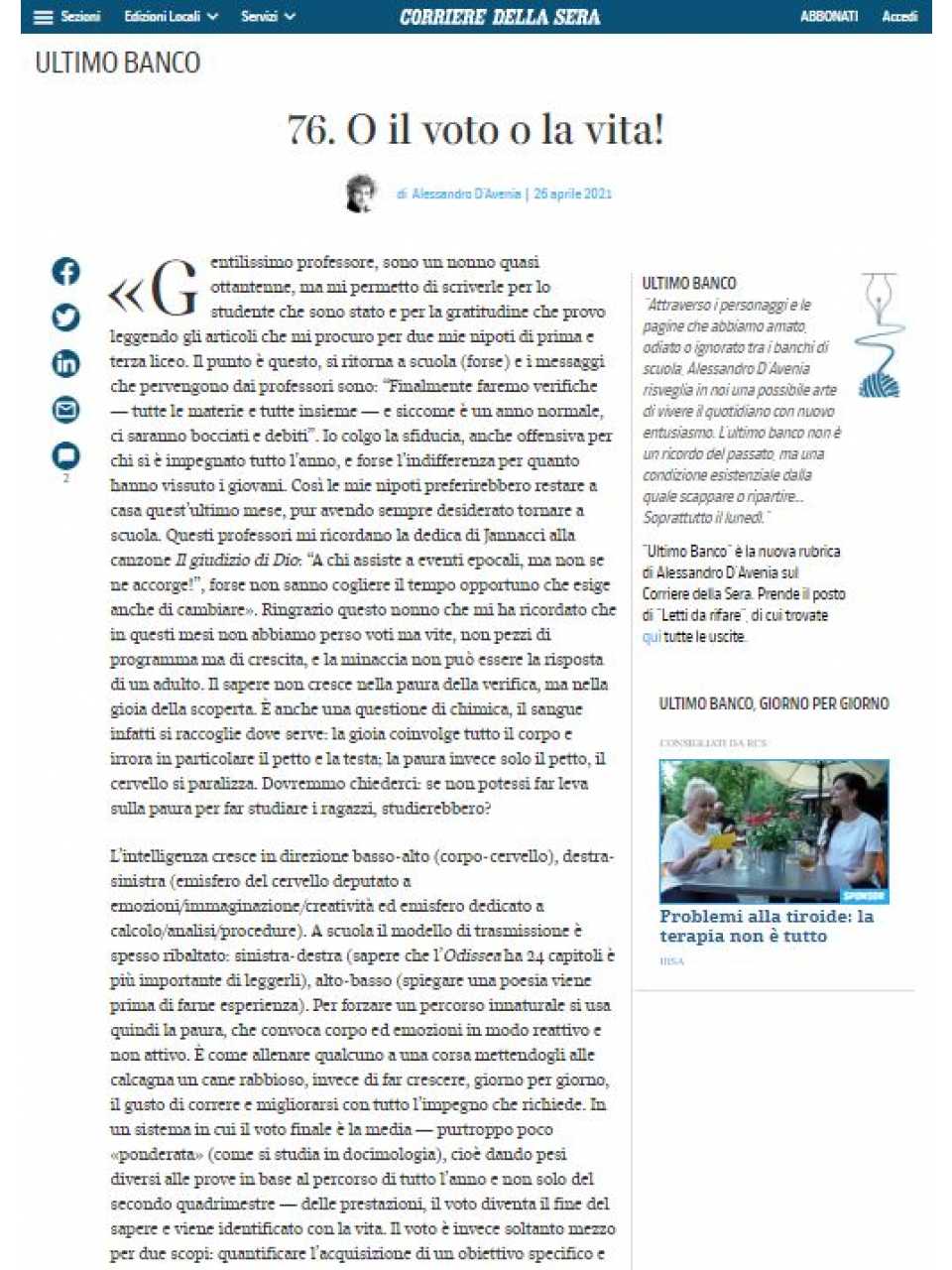 AGGIORNAMENTO PERMANENTEIN PRESENZA
Serata di fine anno.
Incontro con Alessandro D'Avenia: i ragazzi sono alieni.
Perché educare oggi è più difficile ma più entusiasmante di andare su Marte