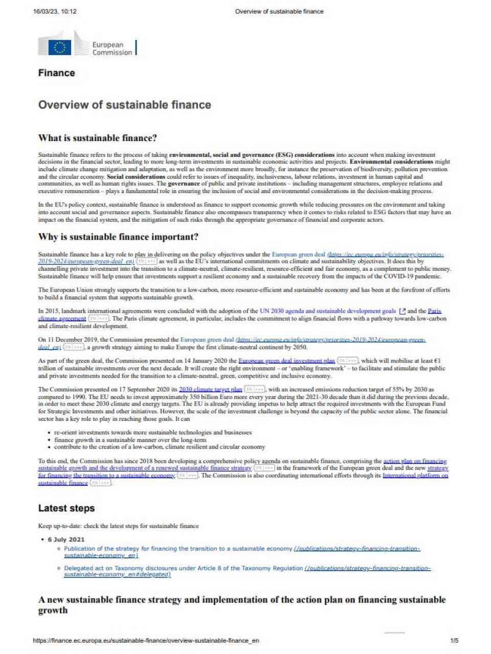 Overview of sustainable finance