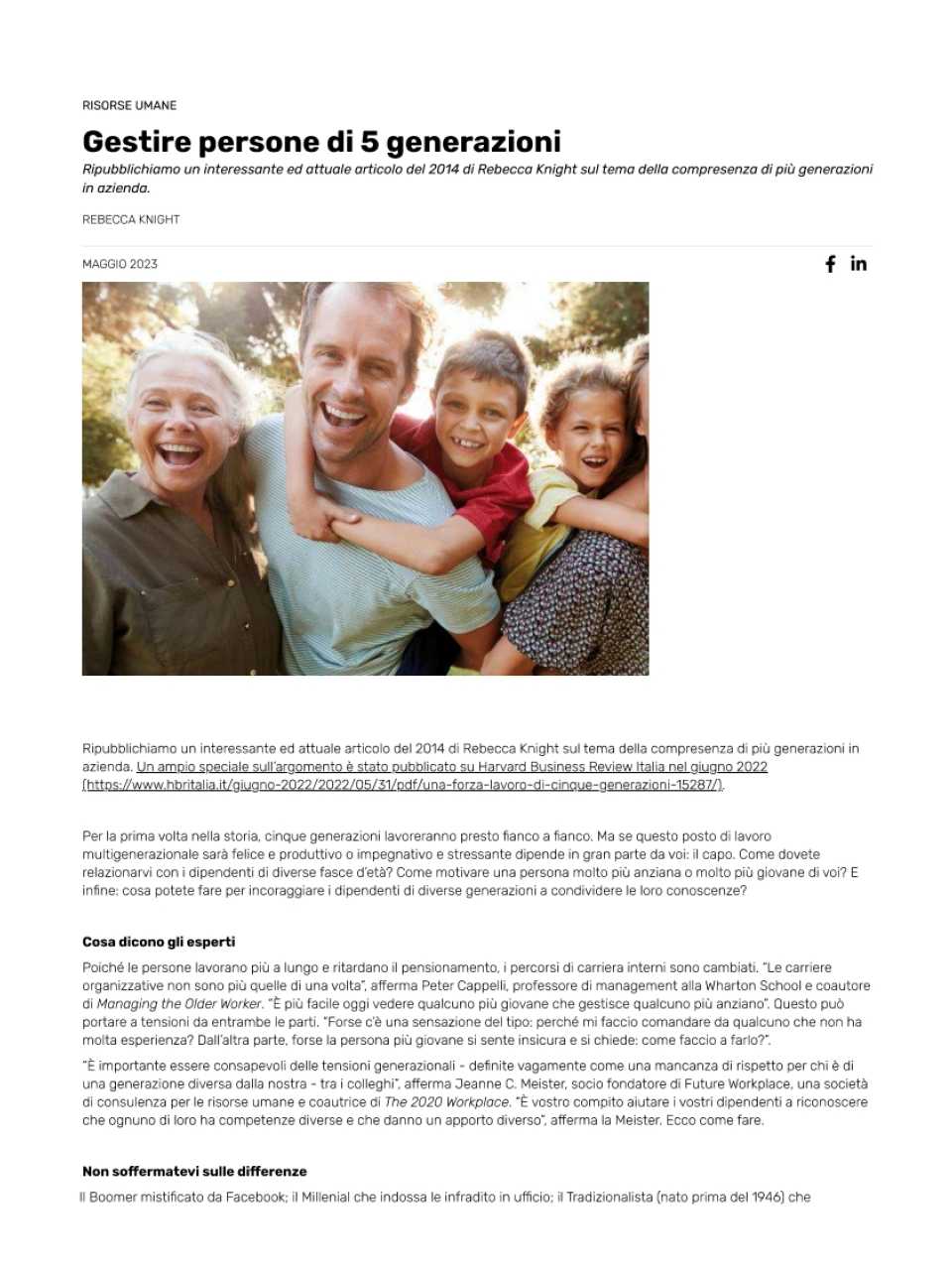Gestire persone di 5 generazioni