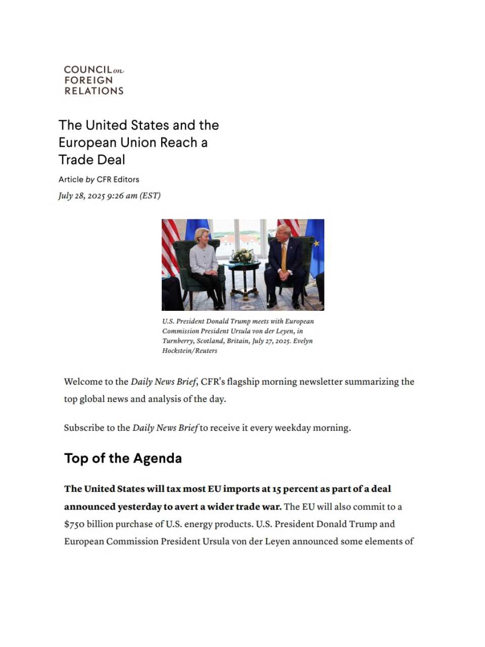 The United States and the European Union reach a trade deal
