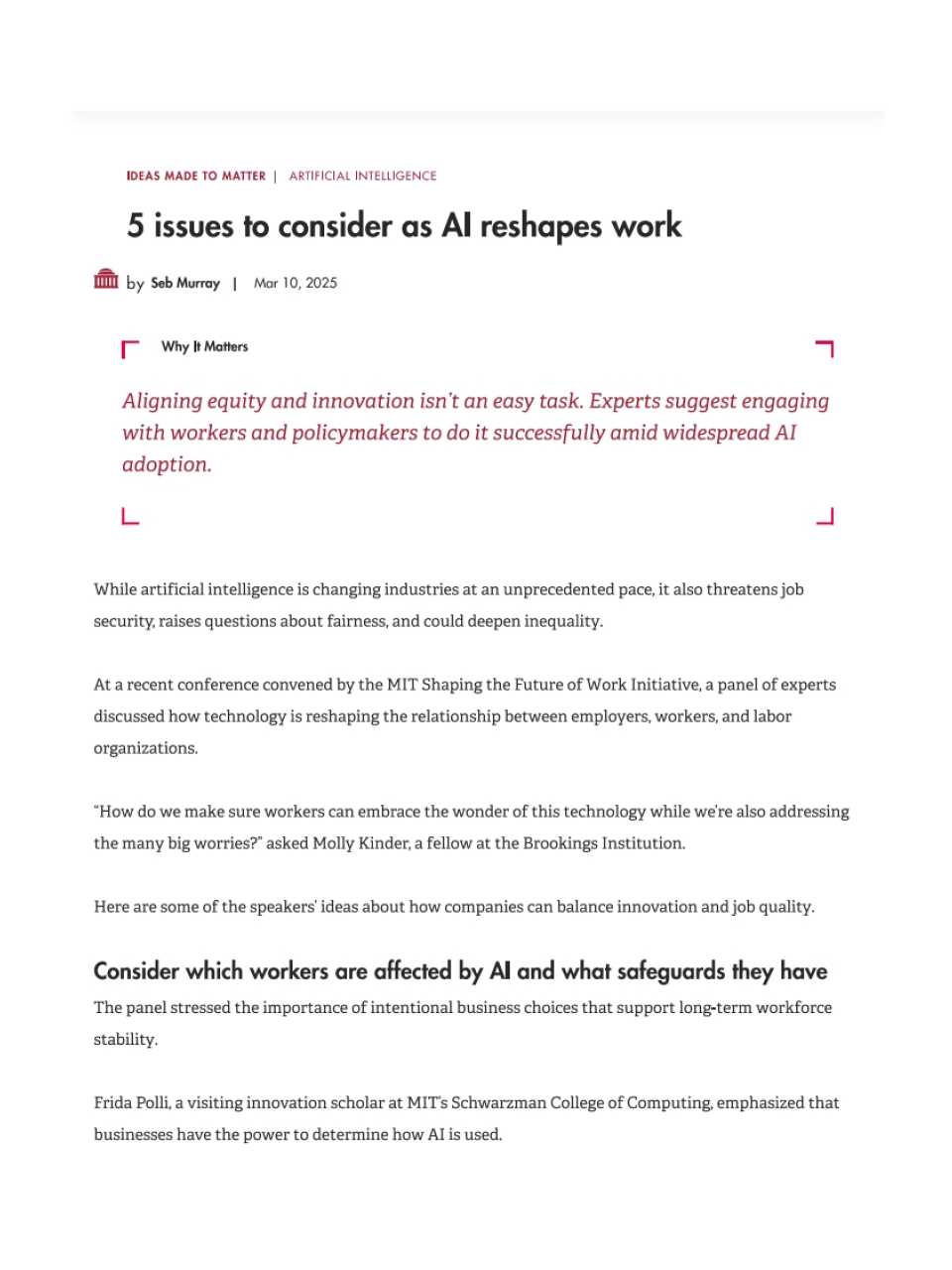 5 issues to consider as AI reshapes work