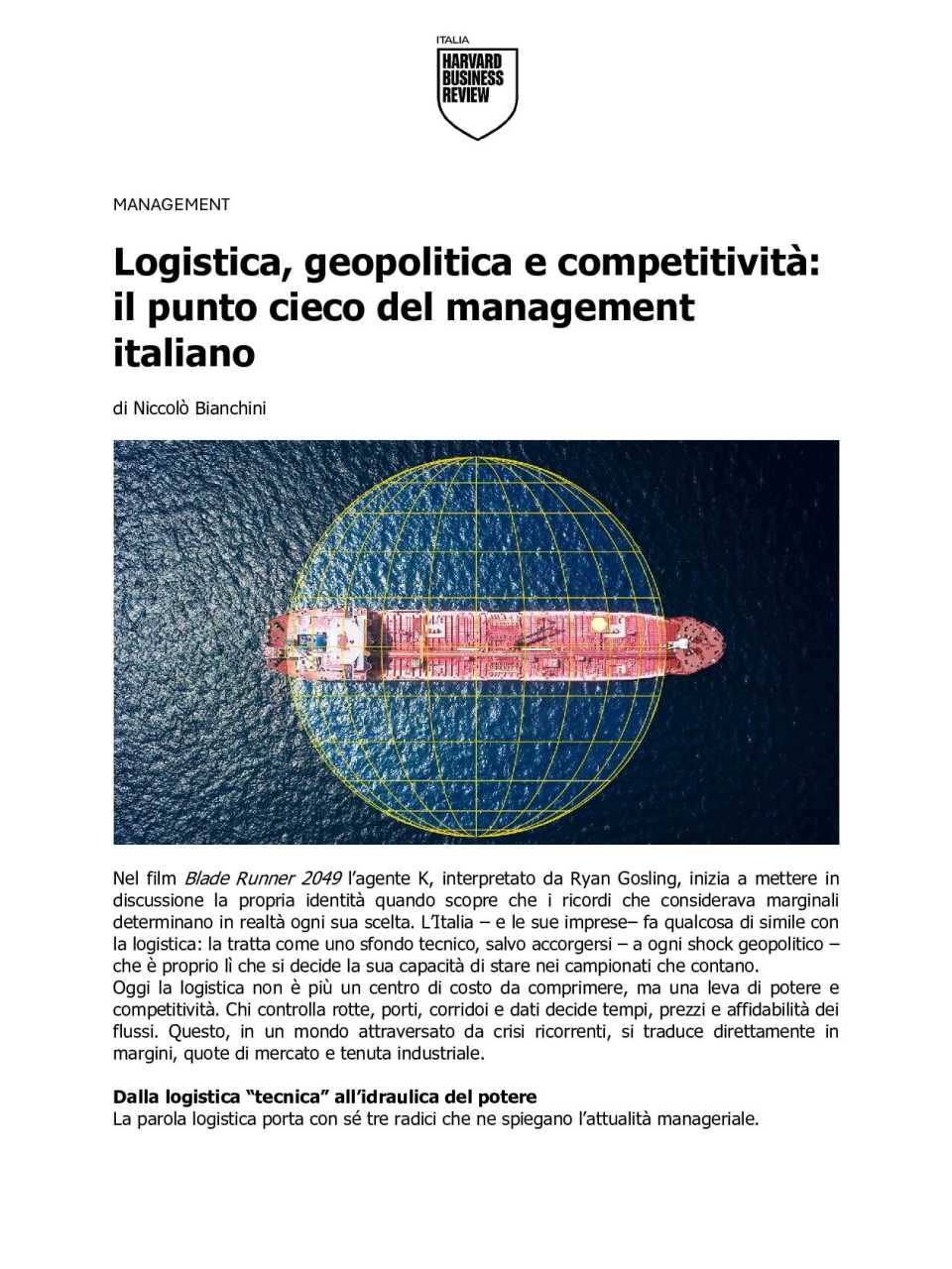 Logistica, geopolitica e competitività: il punto cieco del management  italiano