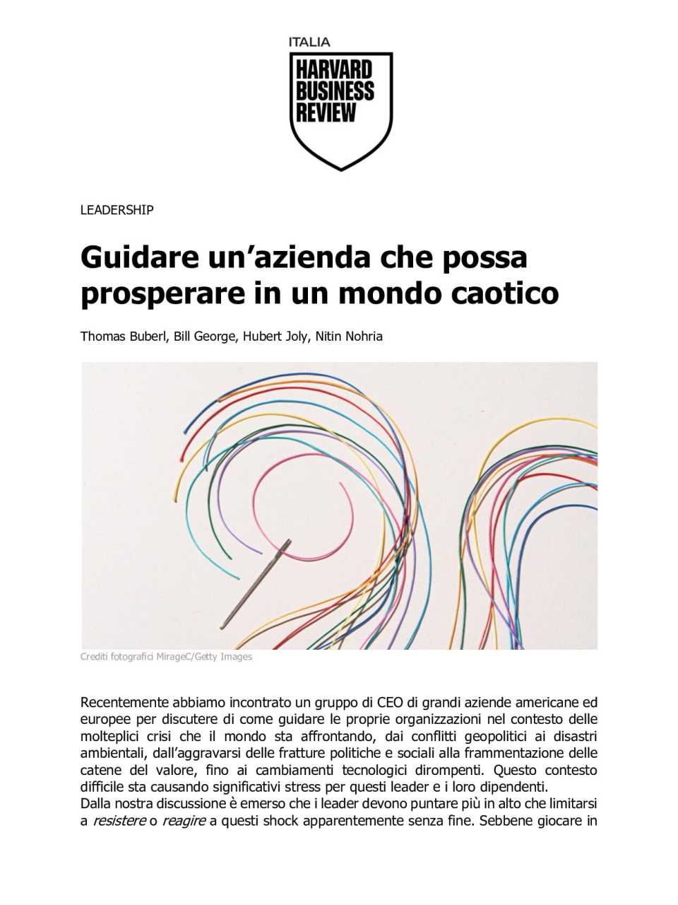 Guidare un’azienda che possa prosperare in un mondo caotico
