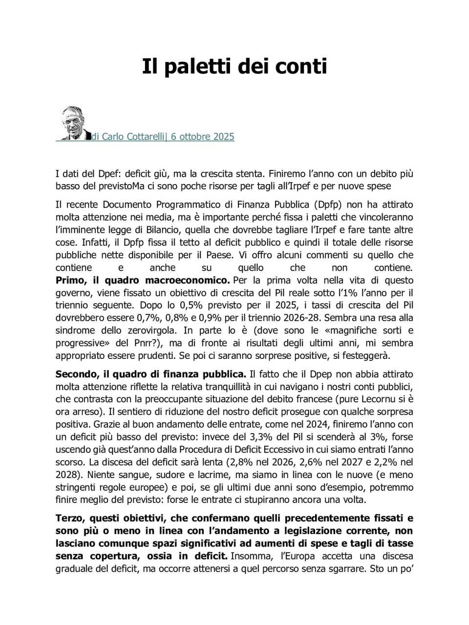 Il paletti dei conti