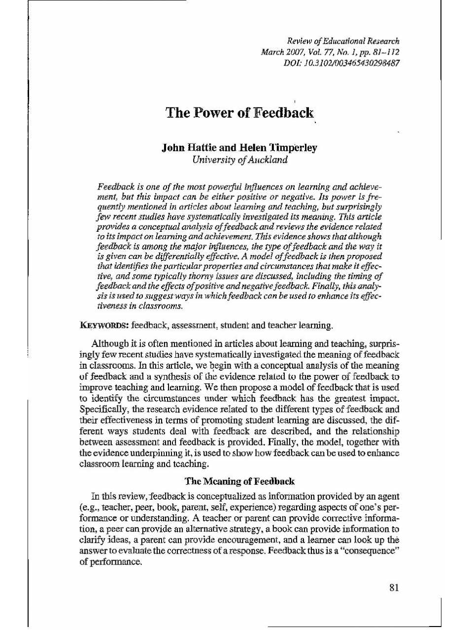 The Power of Feedback