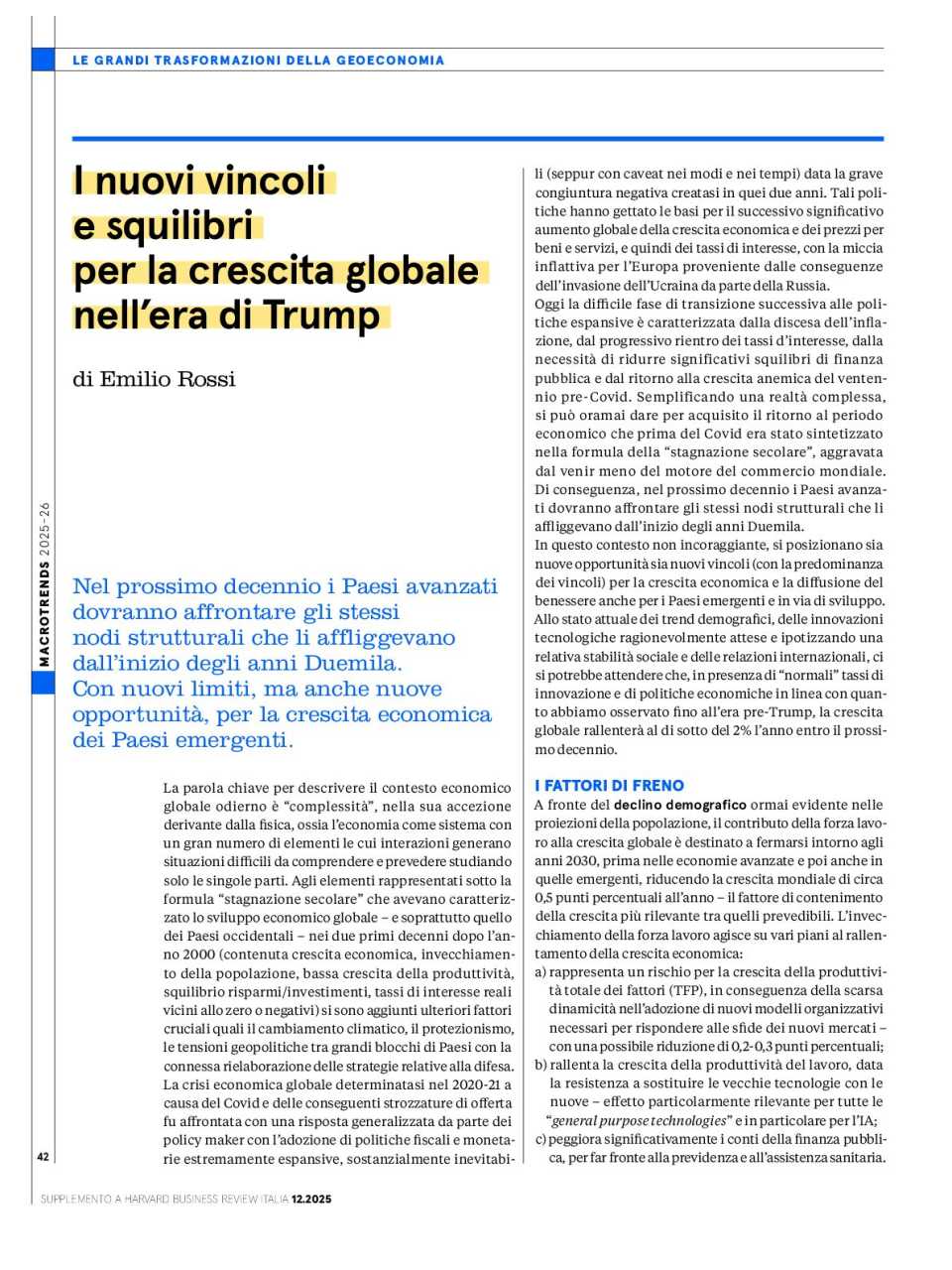 I nuovi vincoli e squilibri per la crescita globale nell’era di Trump