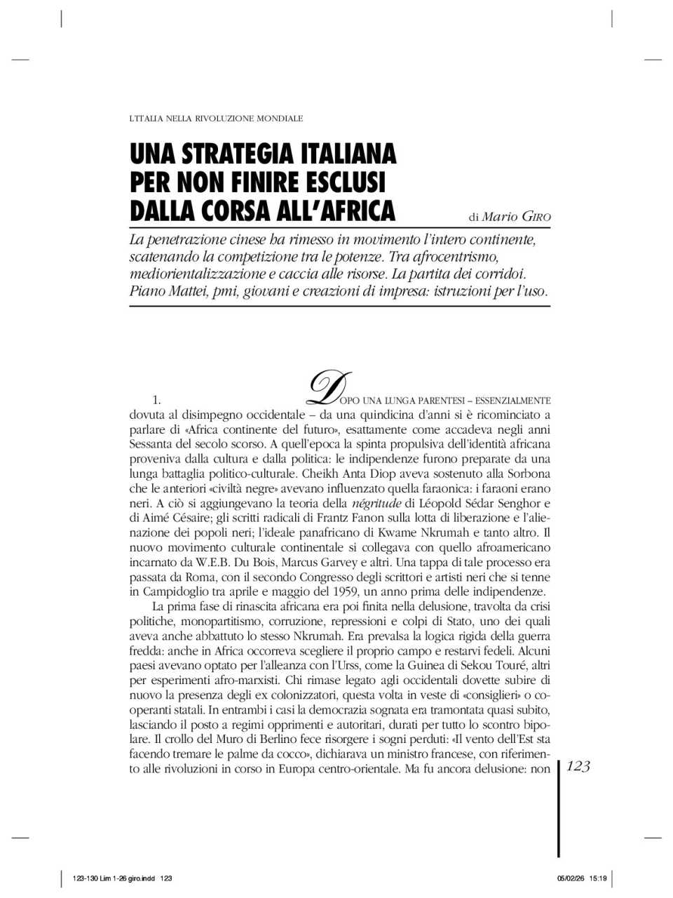 Una strategia italiana per non finire esclusi dalla corsa all’Africa