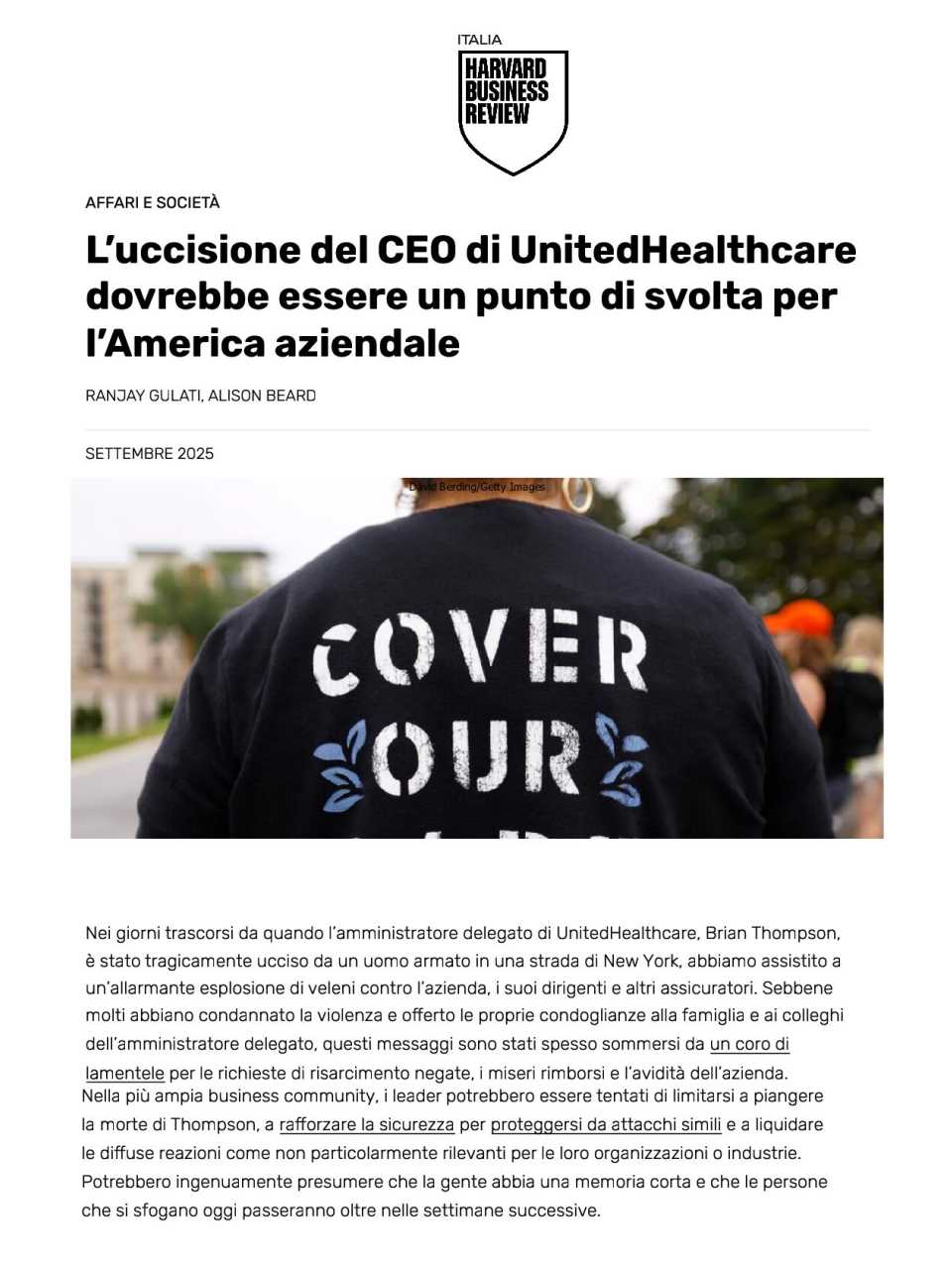 L’uccisione del CEO di UnitedHealthcare dovrebbe essere un punto di svolta per l’America aziendale