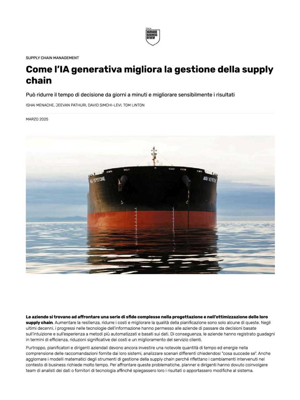 Come l’IA generativa migliora la gestione della supply chain