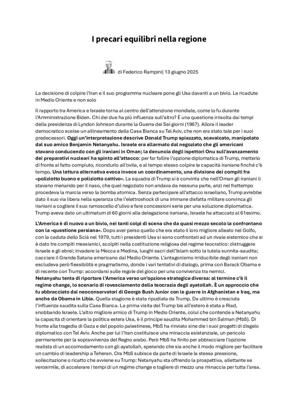 I precari equilibri nella regione