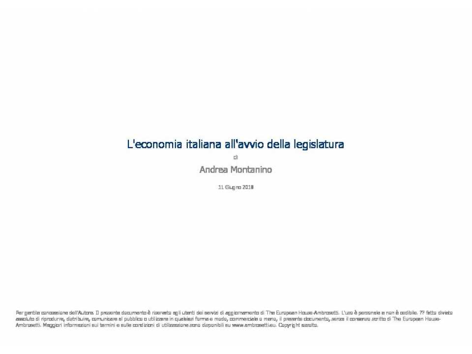 AMBROSETTI MANAGEMENT (*)IN PRESENZA
Outlook Italia: politica, economia e finanza