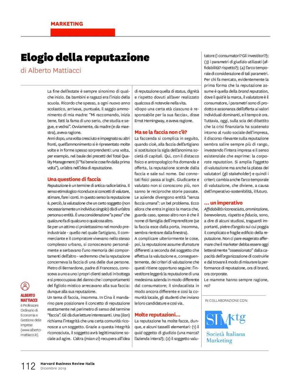 Elogio della reputazione