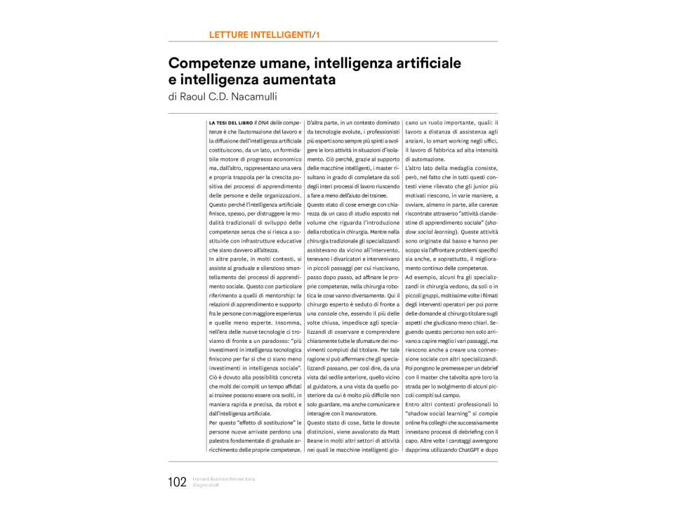Competenze umane, intelligenza artificiale e intelligenza aumentata