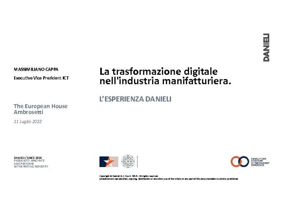 AMBROSETTI LIVEVIA WEB
La trasformazione digitale nell'industria manifatturiera. L'esperienza di Danieli