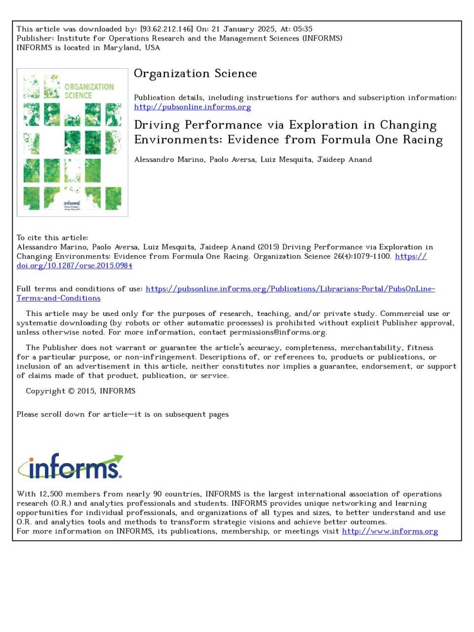 Driving performance via exploration in changing environments: evidence from Formula One racing