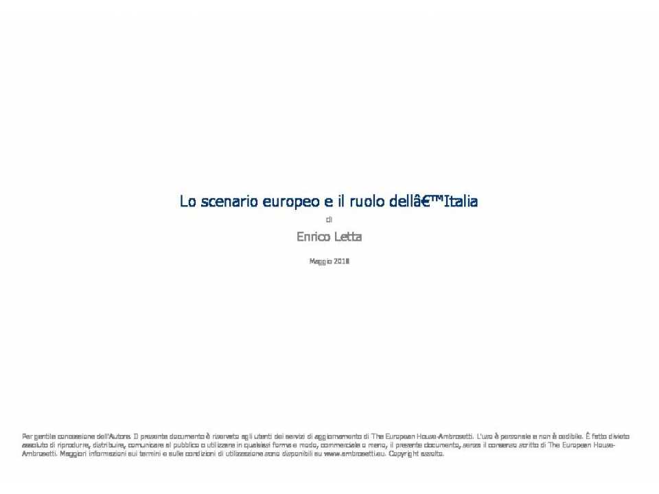 AGGIORNAMENTO PERMANENTEIN PRESENZA
Lo scenario europeo e il ruolo dell’Italia
Incontro con Enrico Letta