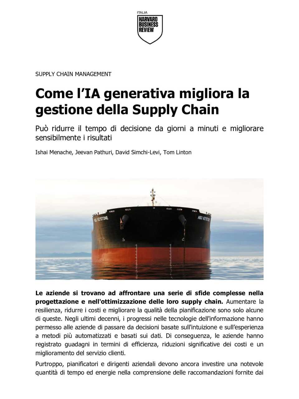 Come l’IA generativa migliora la gestione della Supply Chain