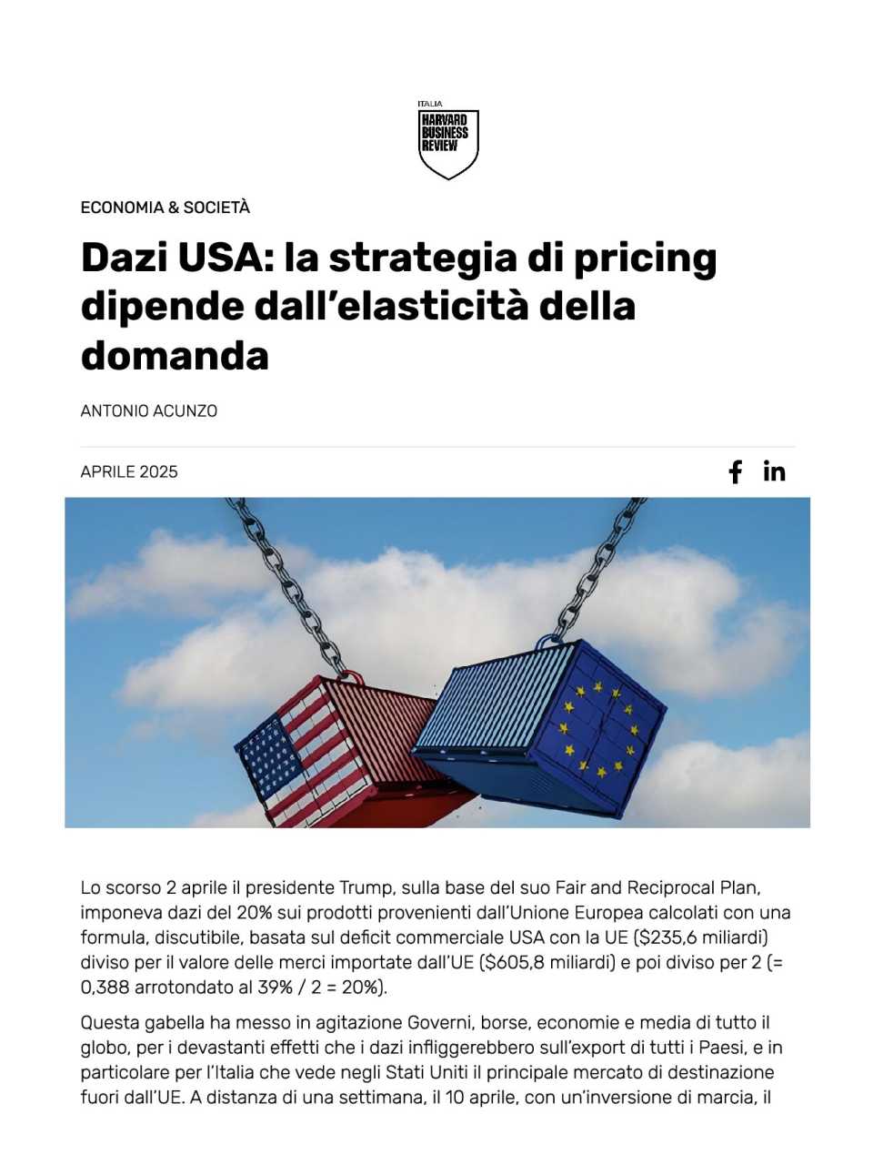 Dazi USA: la strategia di pricing dipende dall’elasticità della domanda