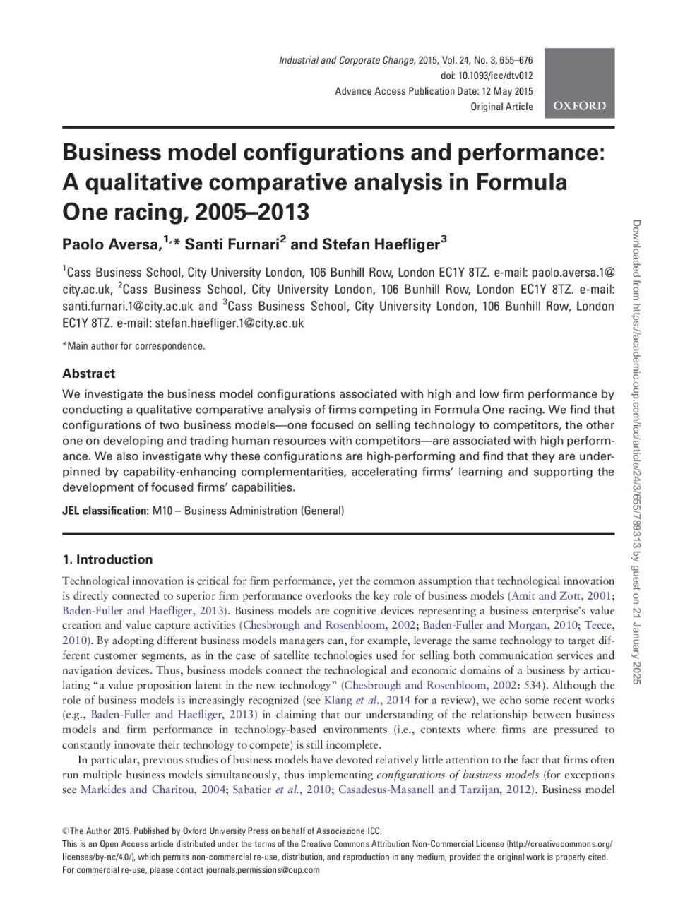Business model configurations and performance: a qualitative comparative analysis in Formula One racing, 2005–2013