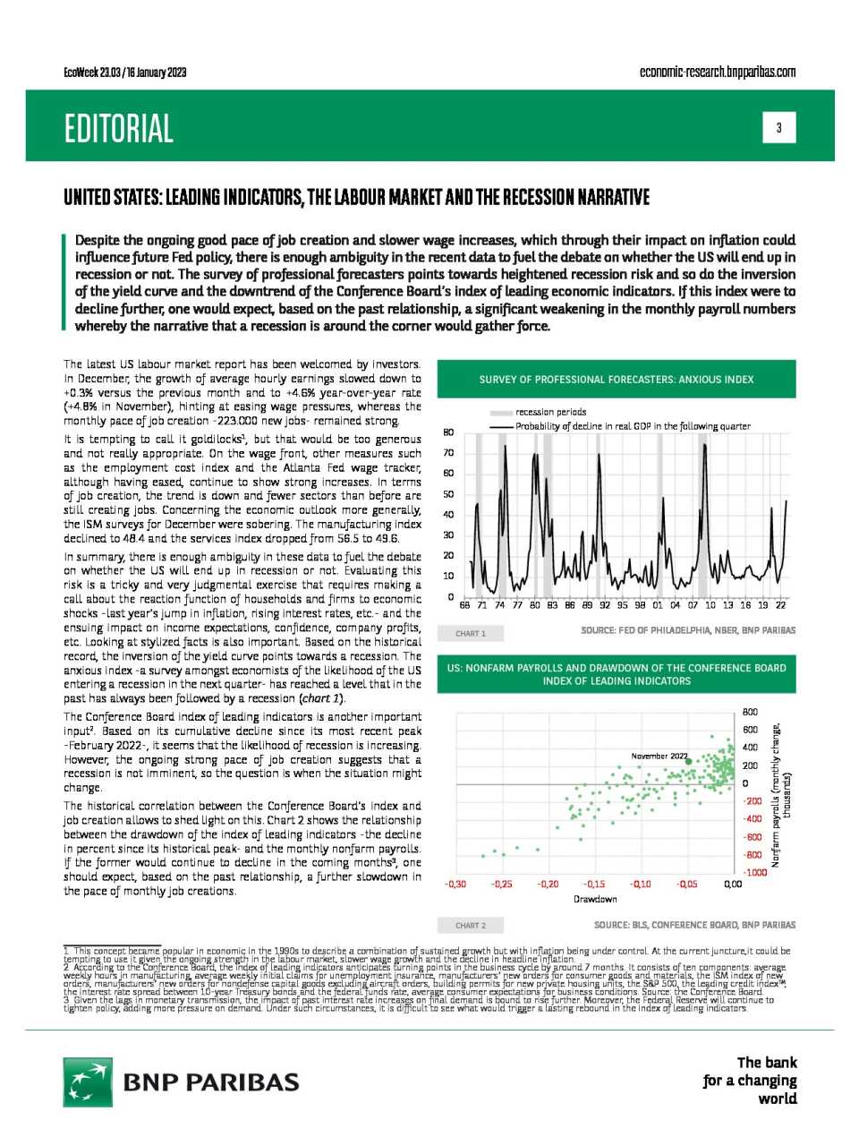 United States: leading indicators, the labour market and the recession narrative