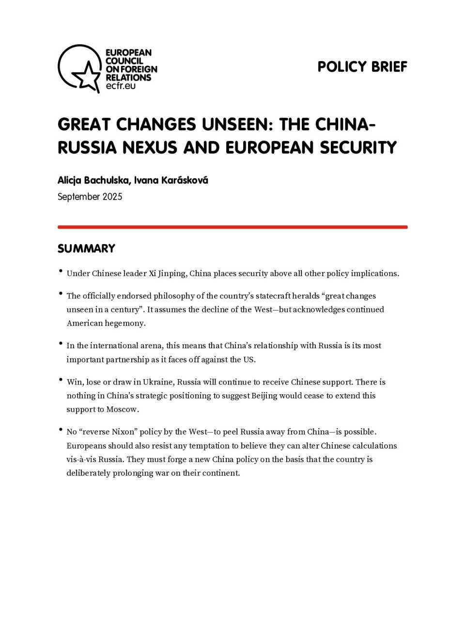 Great changes unseen: The China-Russia nexus and European security