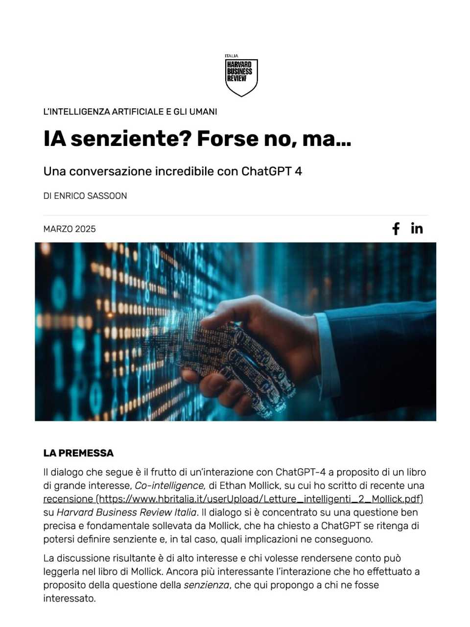 IA senziente? Forse no, ma…