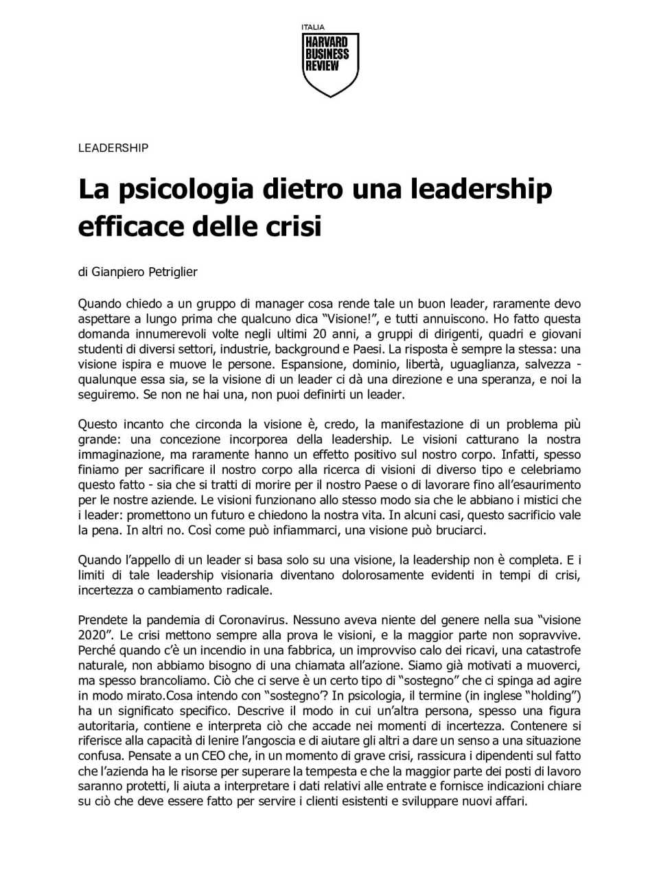 La psicologia dietro una leadership efficace delle crisi