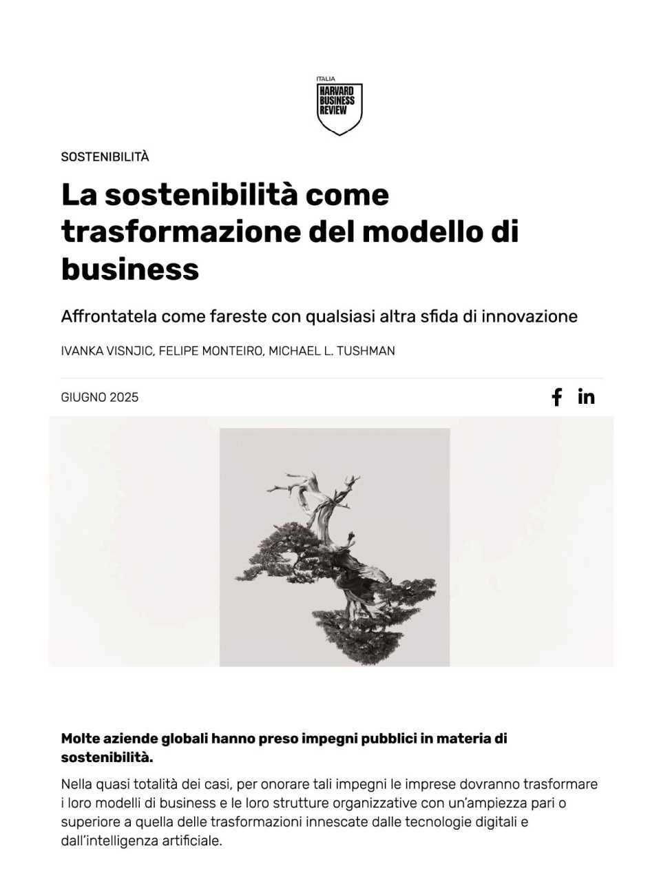 La sostenibilità come trasformazione del modello di business