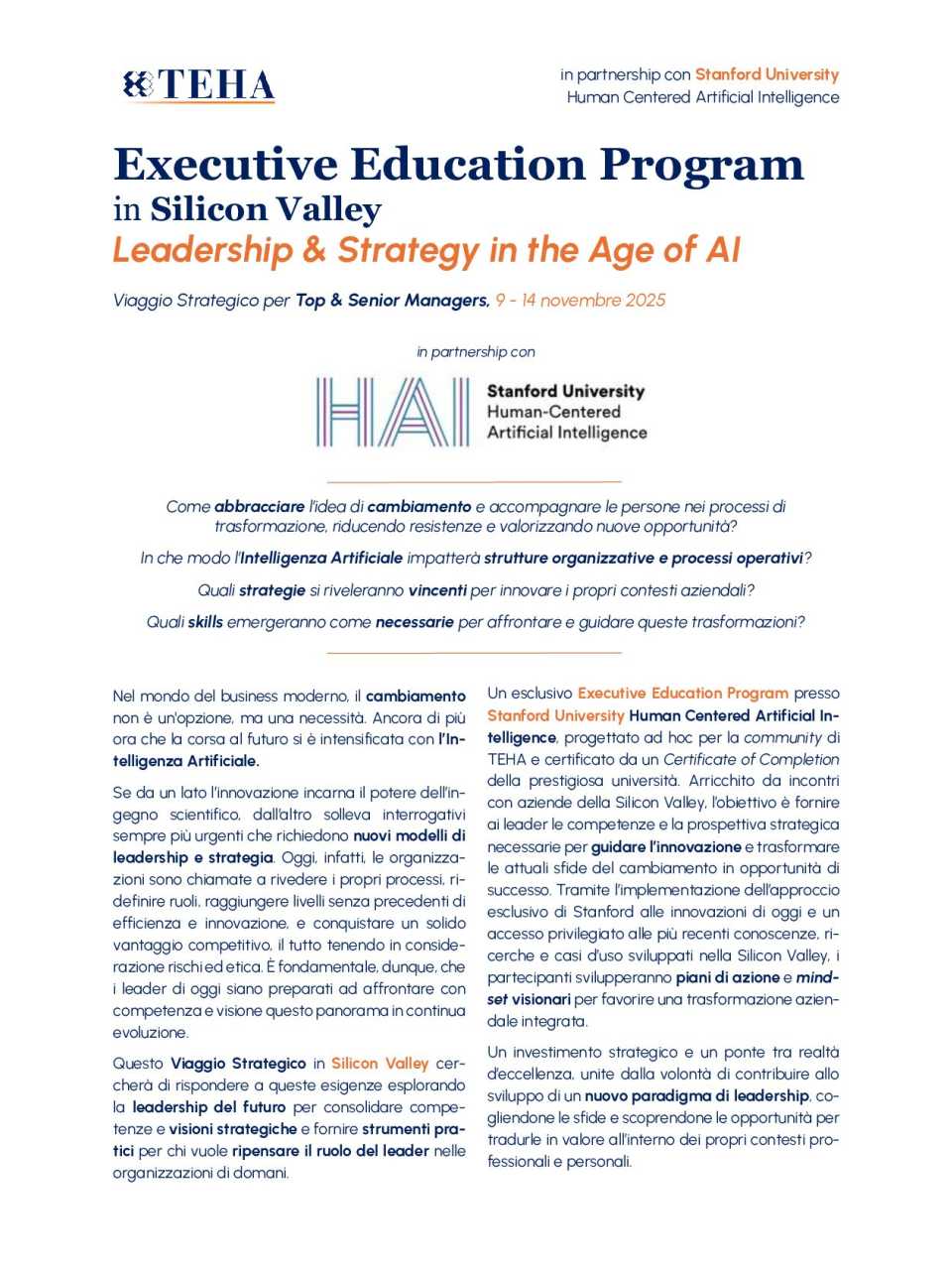 Executive Education Program in Silicon Valley
Leadership & Strategy in the Age of AI