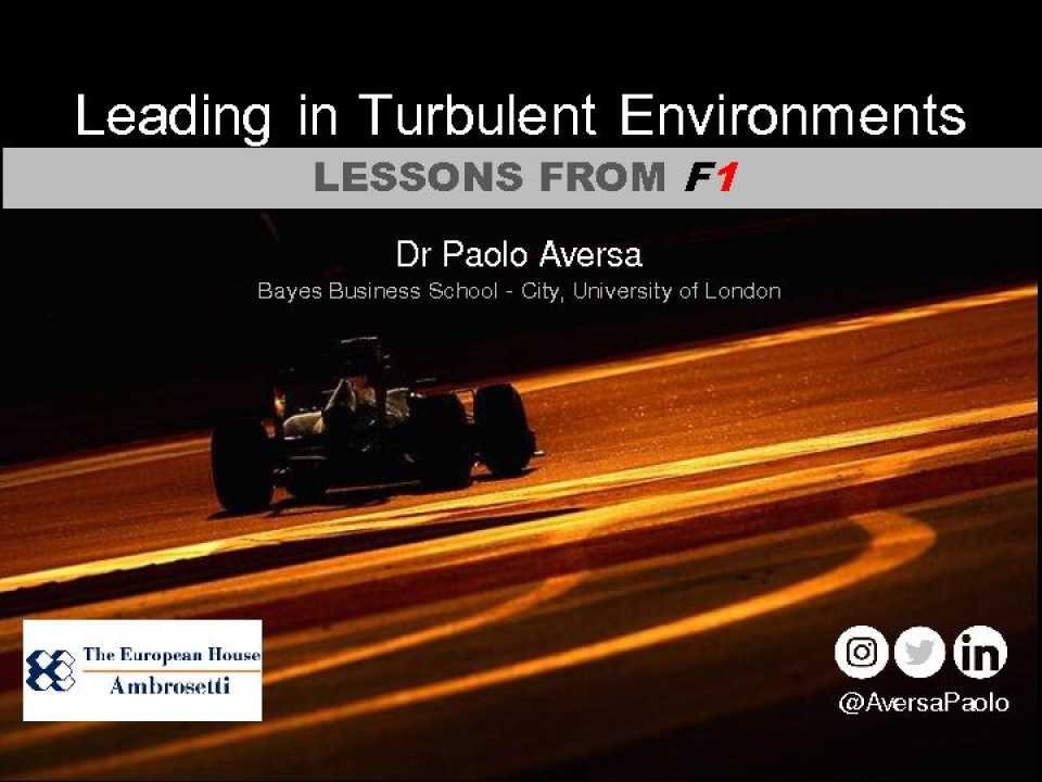 AGGIORNAMENTO PERMANENTEIN PRESENZA
Leading in a turbulent environment. L'esempio della Formula 1