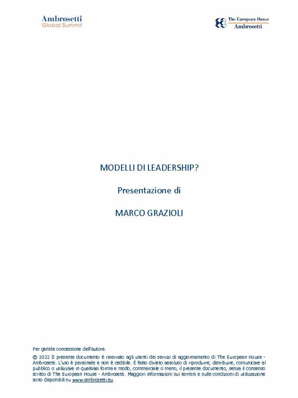 Modelli di Leadership? Presentazione di Marco Grazioli