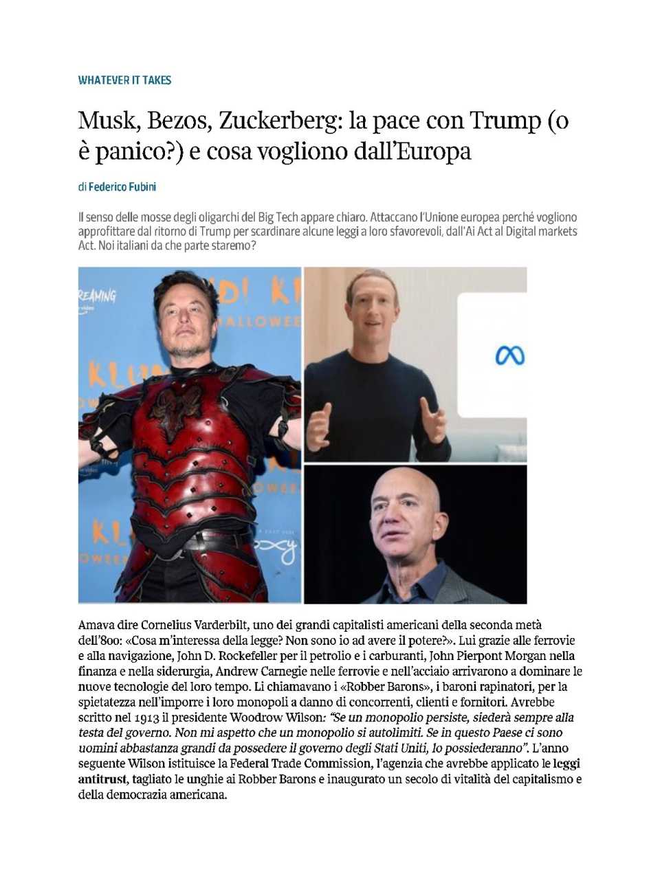 Musk, Bezos, Zuckerberg: la pace con Trump (o è panico?) e cosa vogliono dall’Europa