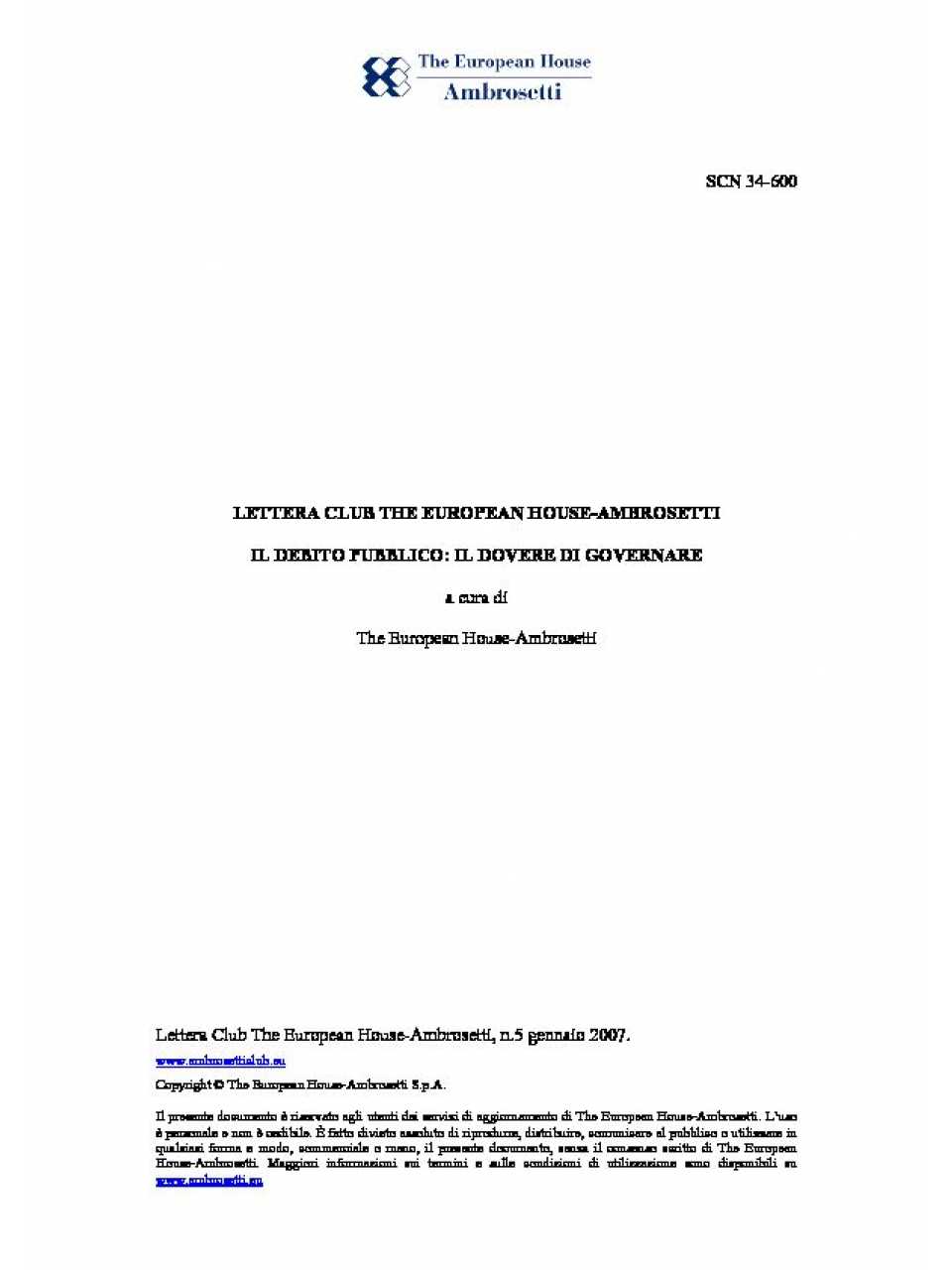 Lettera Club n. 5 - Il debito pubblico: il dovere di governare