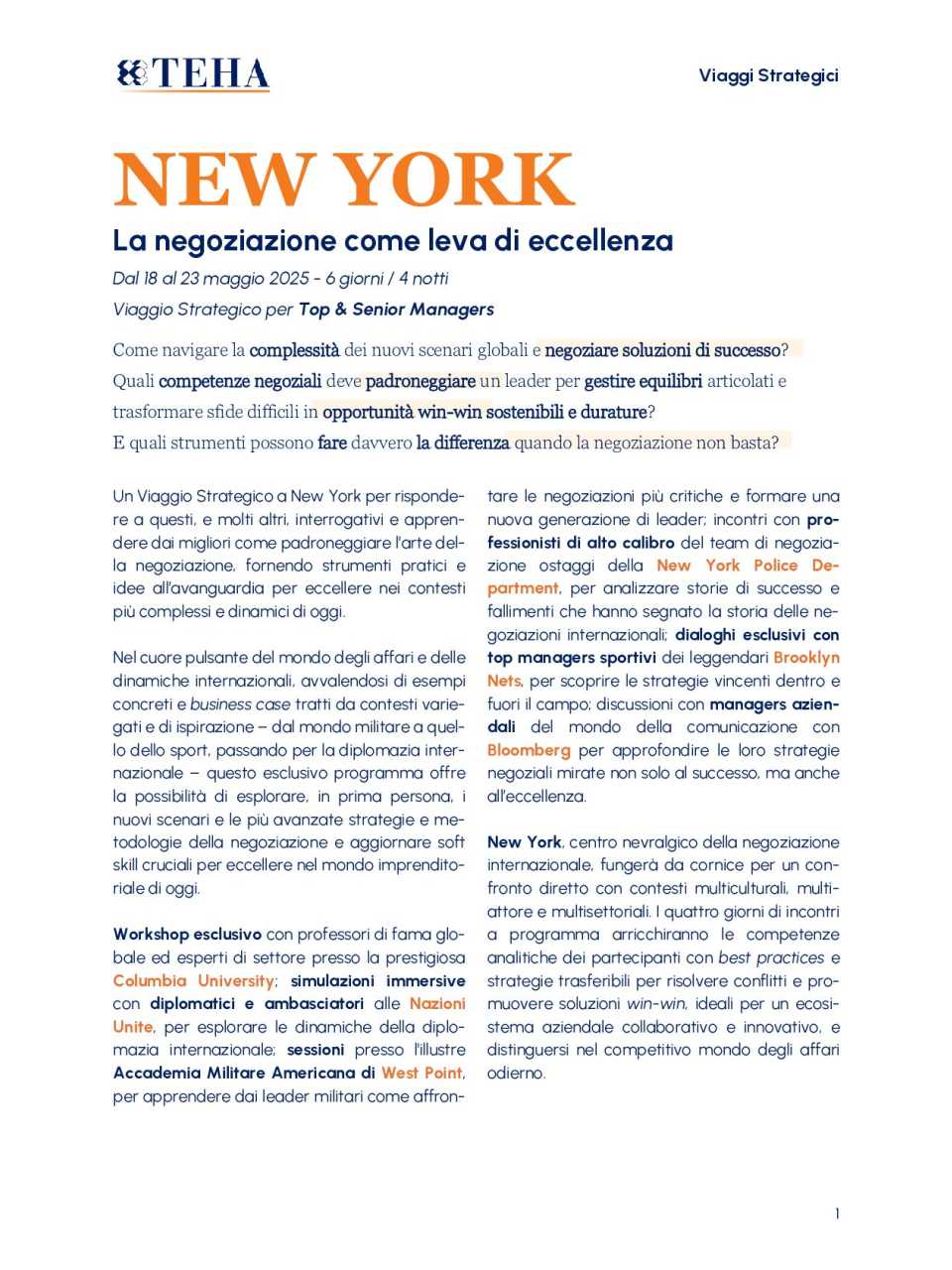Nota informativa e scheda di adesione - Viaggio New York 2025