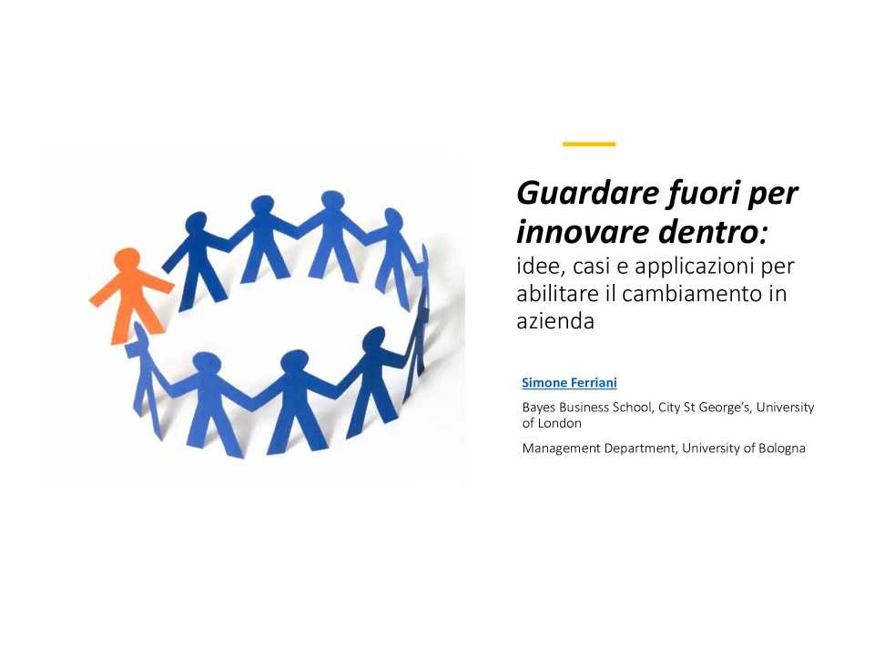 TEHA MANAGEMENT (*)IN PERSON AND VIA WEB
Looking outside to innovate within: ideas, cases, and applications to enable change within organizations (with networking lunch)