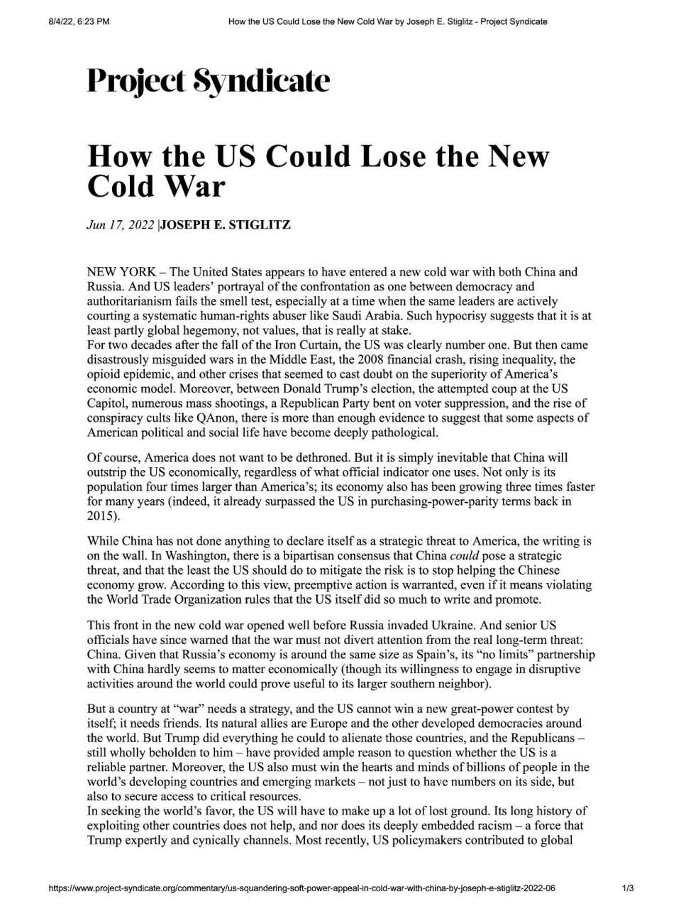 How the US could lose the new cold war