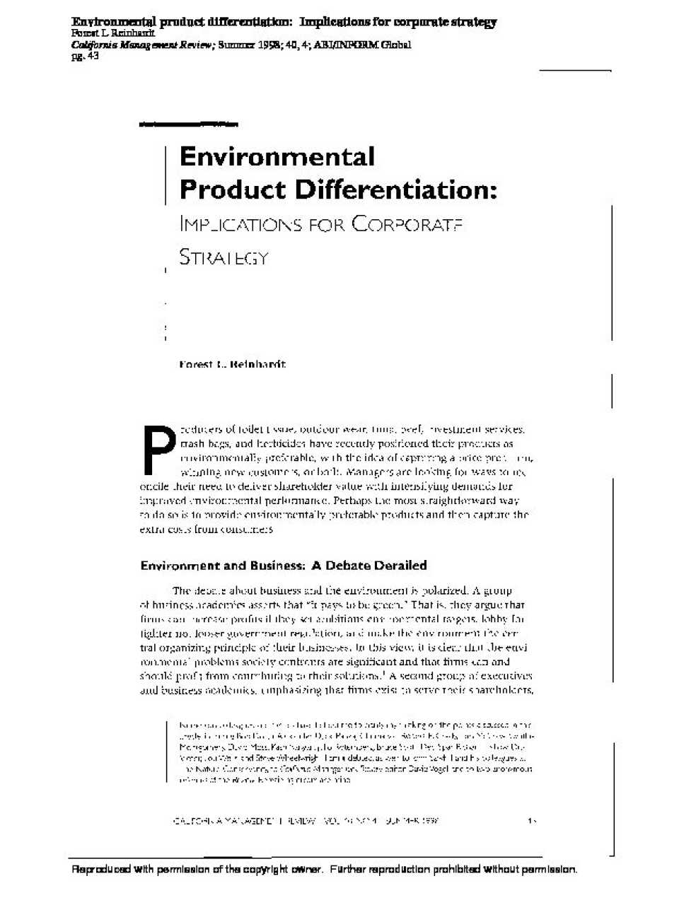 Environmental product differentiation: Implications for corporate strategy